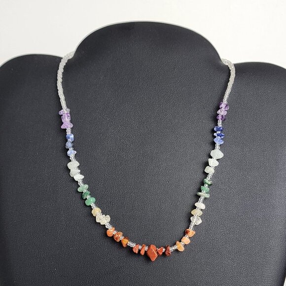 Chakra Rainbow Gemstone Chip Beaded Necklace Energy Healing Handmade - Picture 6 of 9